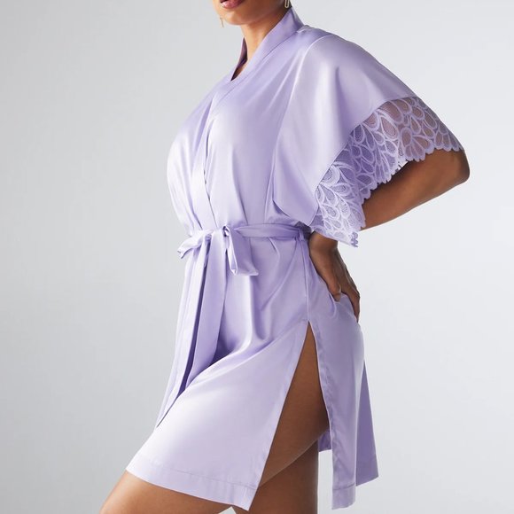 Savage Fenty By Rihanna Not Sorry Satin Short Robe - M/L - Lavender - NEW! - Picture 1 of 9